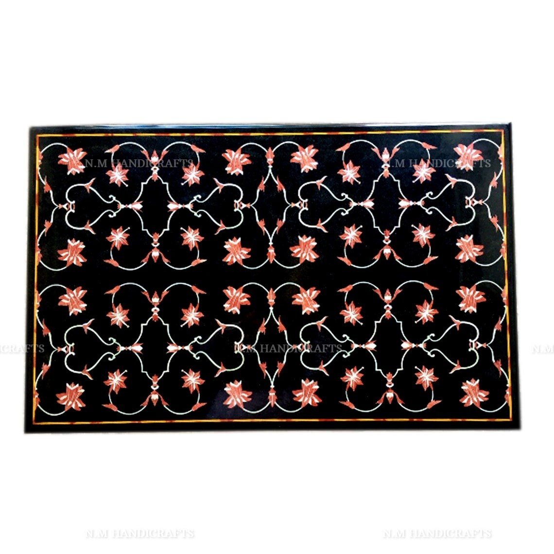 Black Marble Coffee Table, Marble Counter Top, Floral Inlay, Mosaic Marquetry Art, Dining Table, Center Table, Hallway Table, Garden Table