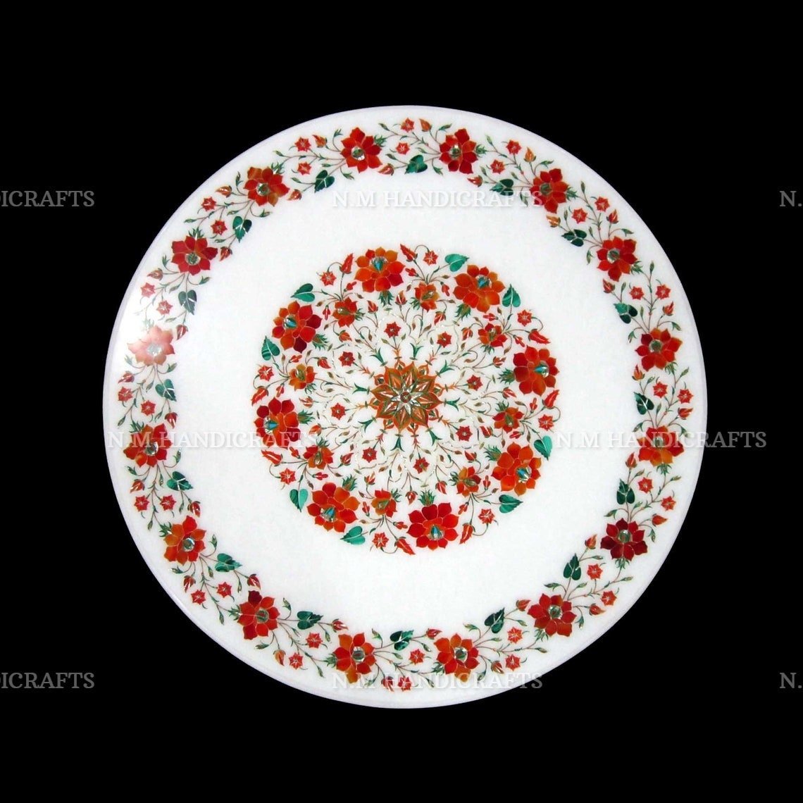 White Marble Inlay Coffee Table, Floral Inlay, Vintage Art, Mosaic Marquetry Art, Dining Table, Center Table, Hallway Table, Garden Table