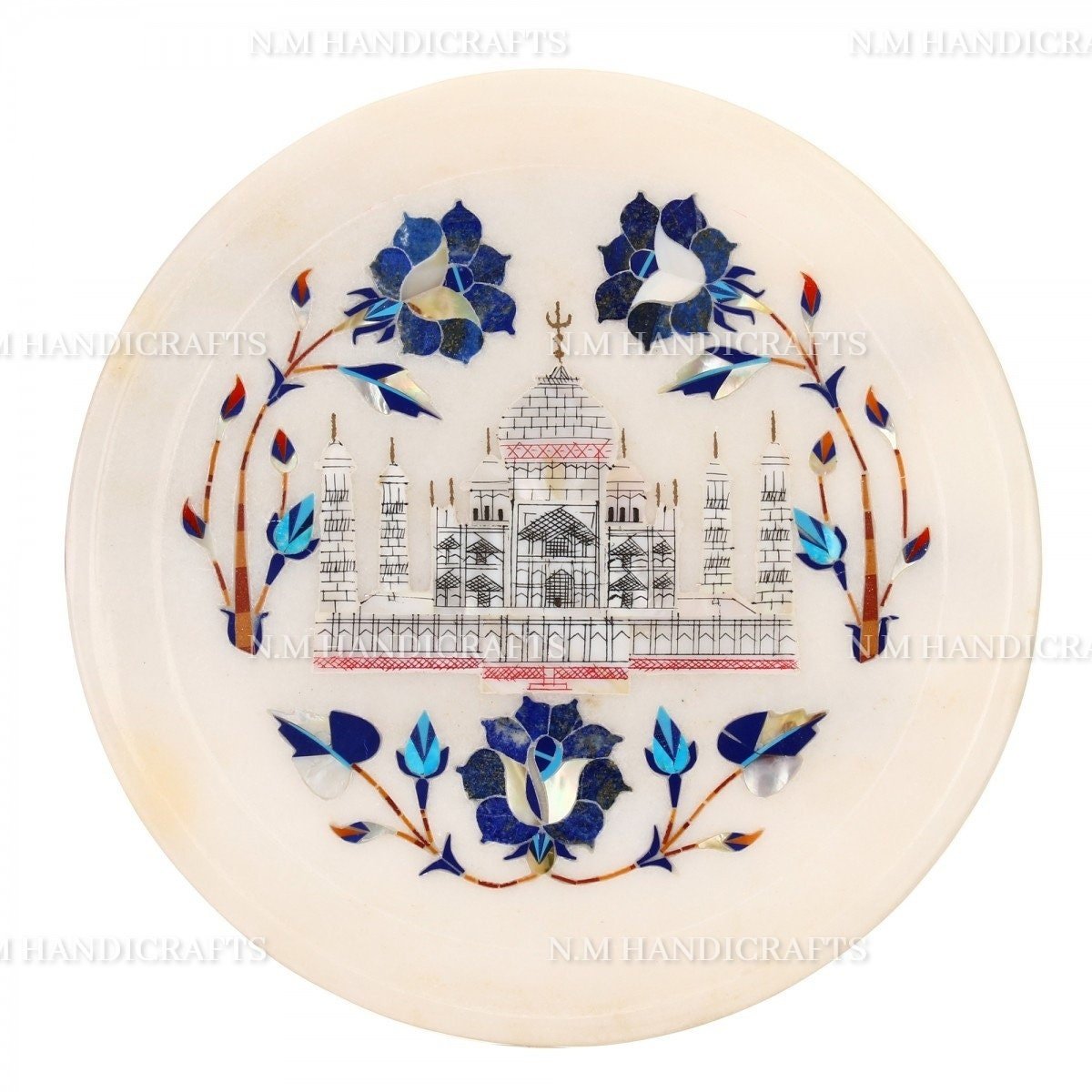 Marble Taj Mahal Plate, Snack Plate, Serving Plate, Seven Wonder Art Plate, Gems Stone, Coaster, Tea Coaster, Plate, Gift, Kitchen Décor - Image 2