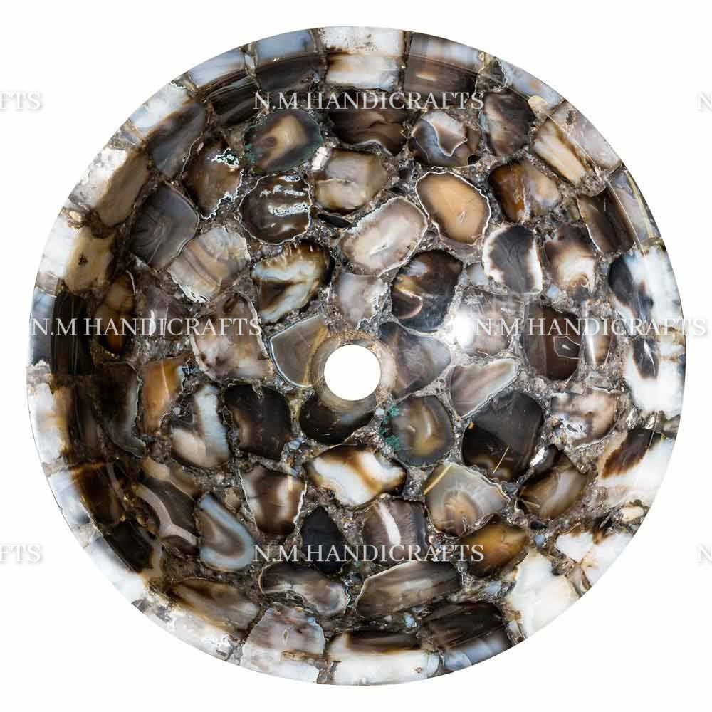 Natural Black Agate Wash Basin, Black Agate Sink, Gems Stone Sink, Bathroom & Kitchen Sink, Washroom Sink, Bathroom Accessories, Luxury Sink - Image 3